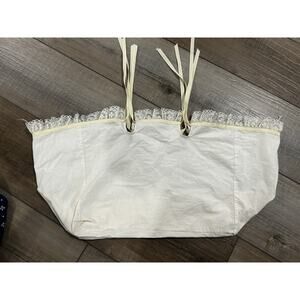 Longaberger Large Market Basket Liner Muslin & Lace Fabric 2 Handle